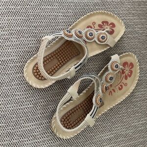 New jeweled sandals.Tan.